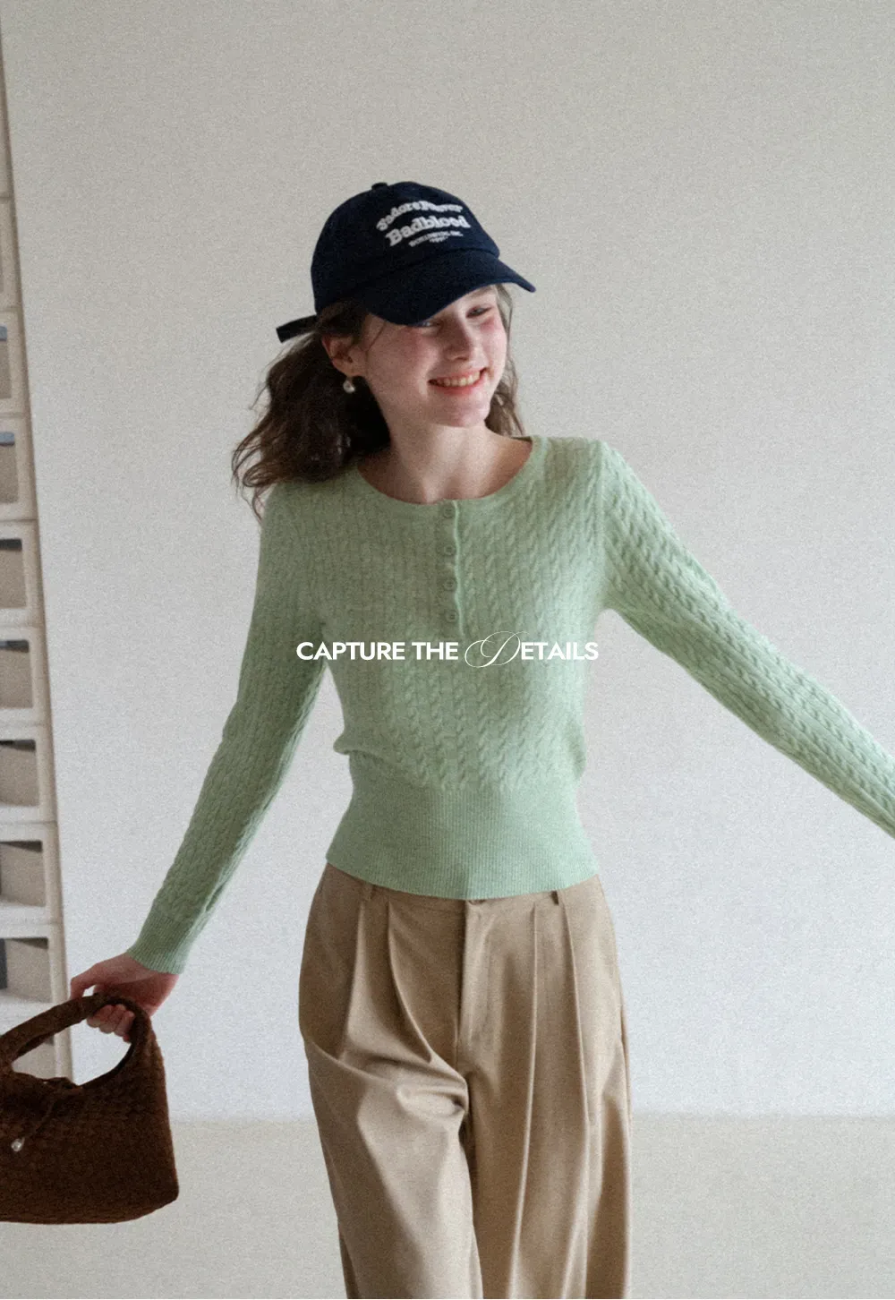 Cable Knit Long Sleeve Sweater with Button Detail