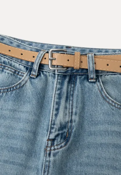 Wide leg high waist denim pants with belt loops