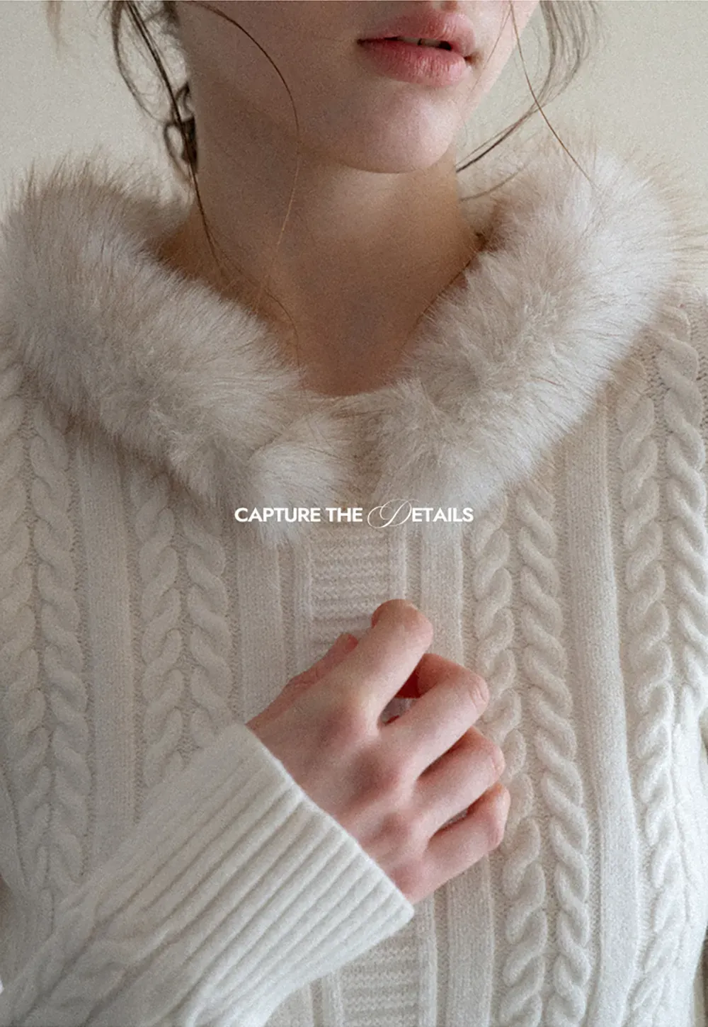 Cable Knit Sweater with Fur Collar Design