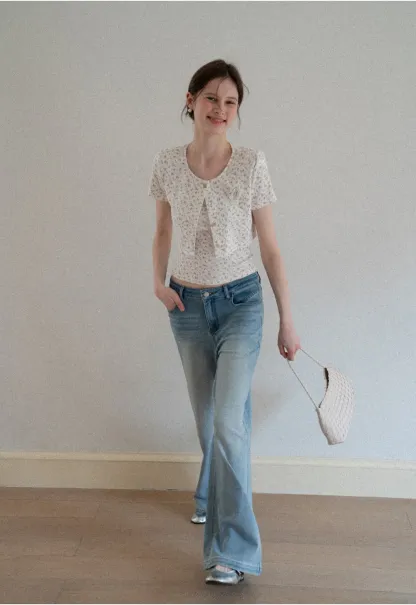 Short sleeve floral print top and tank top set