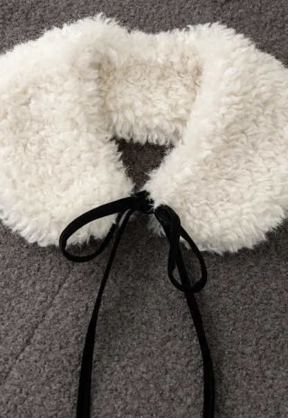 Wool Blend Sleeveless Dress with Faux Fur Collar