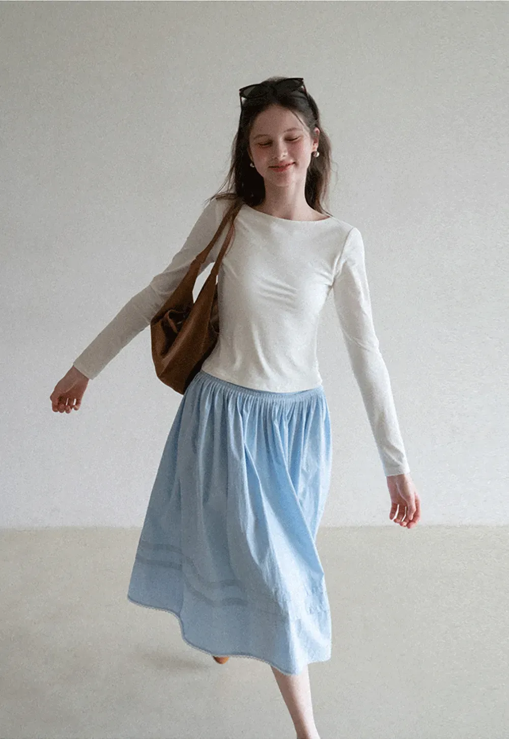 long sleeve boat neck slim fit top