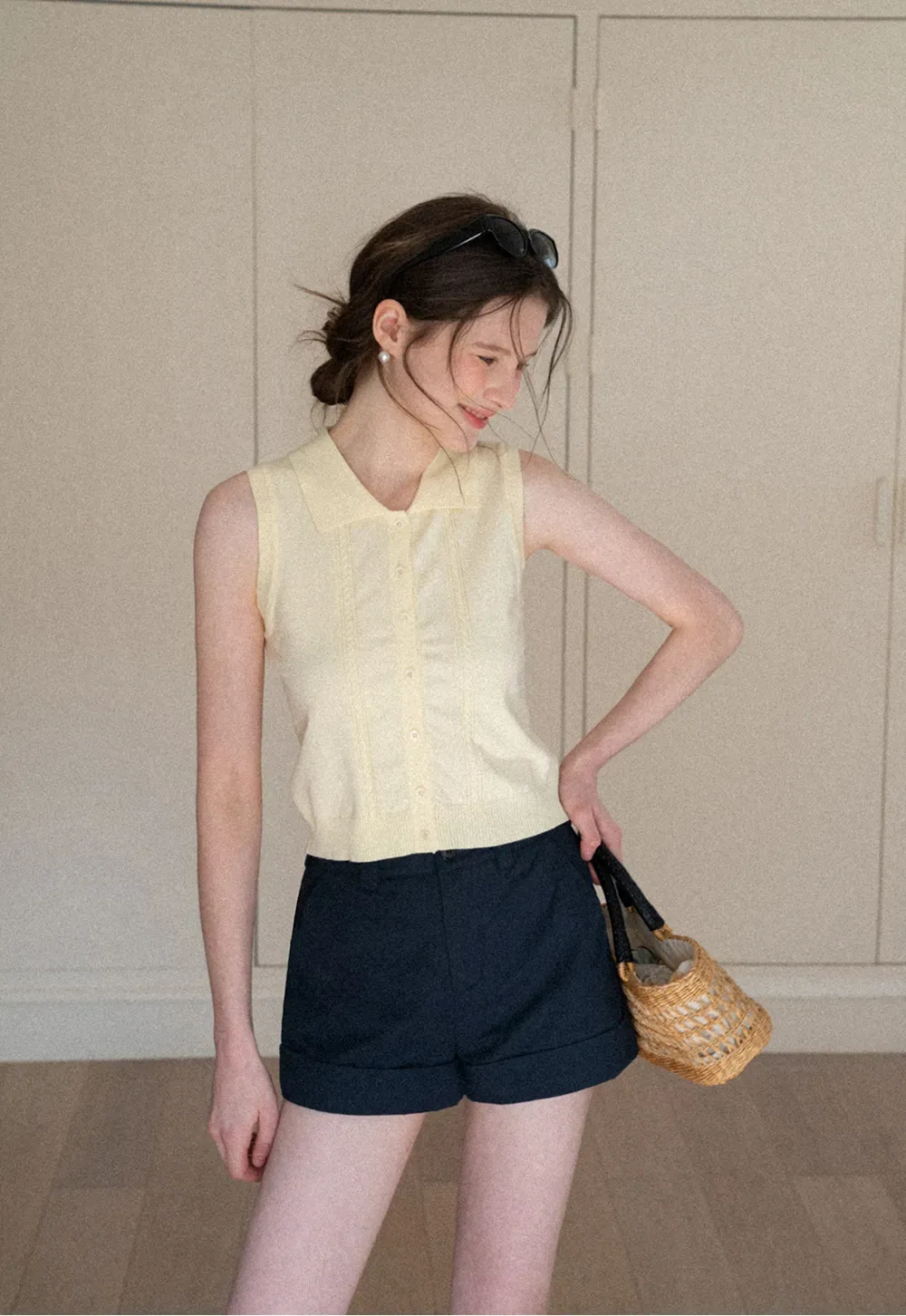 Cropped Tailored Shorts with Cuffed Hem