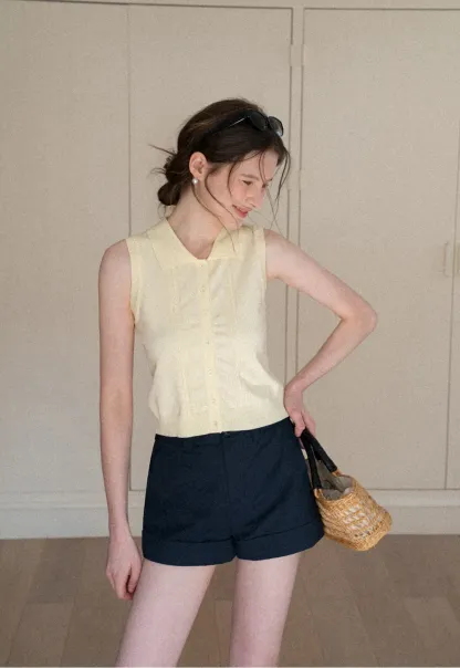 Cropped Tailored Shorts with Cuffed Hem