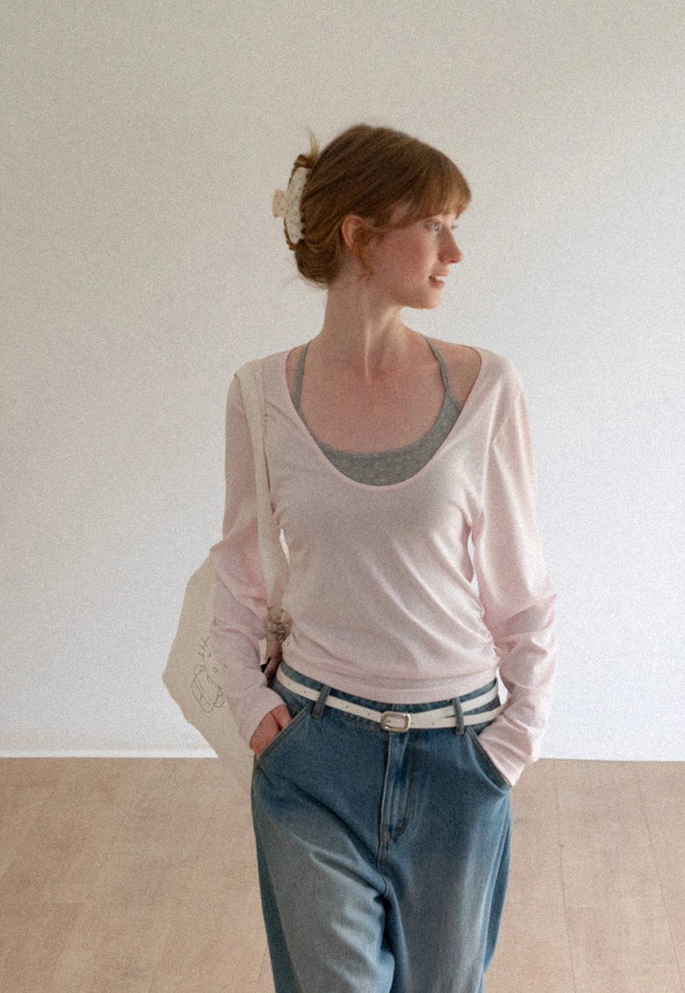 Women Scoop Neck Long Sleeve Basic Layering Top
