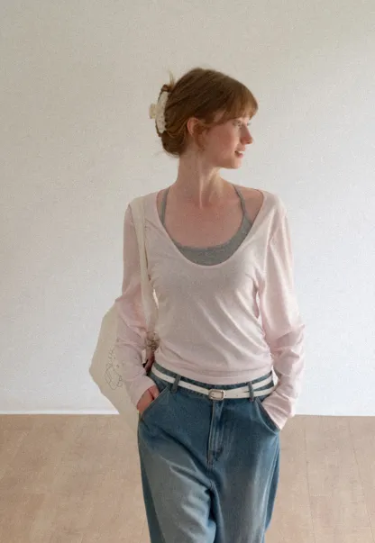 Women Scoop Neck Long Sleeve Basic Layering Top