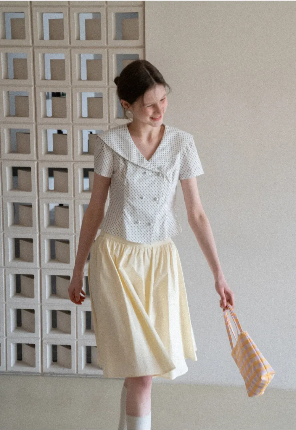 A-line pleated midi skirt with waistband