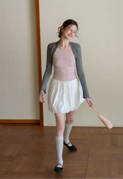 Polka dot long sleeve top with square neckline