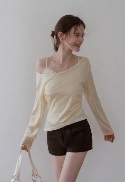 Asymmetrical Long Sleeve & Ruched Cami Set