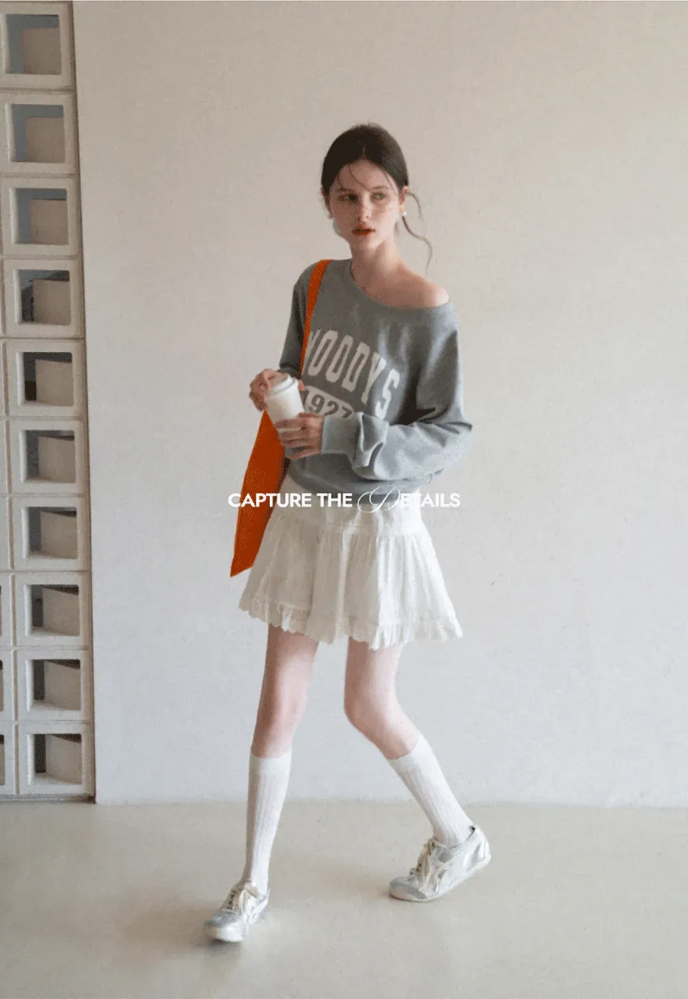 Gray Off Shoulder Sweatshirt with Bold Lettering and Year Print