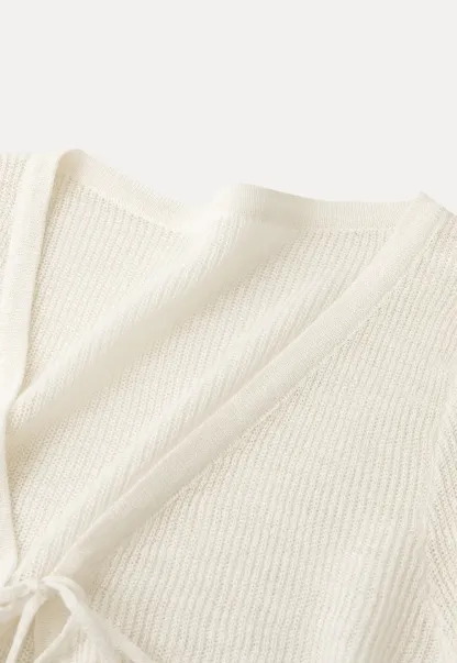 V Neck Long Sleeve Knit Cardigan with Front Tie