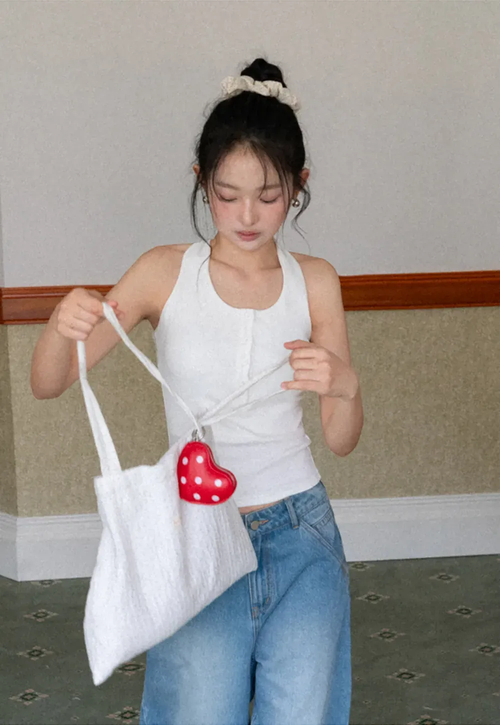 Sleeveless Halter Neck Top with Front Placket