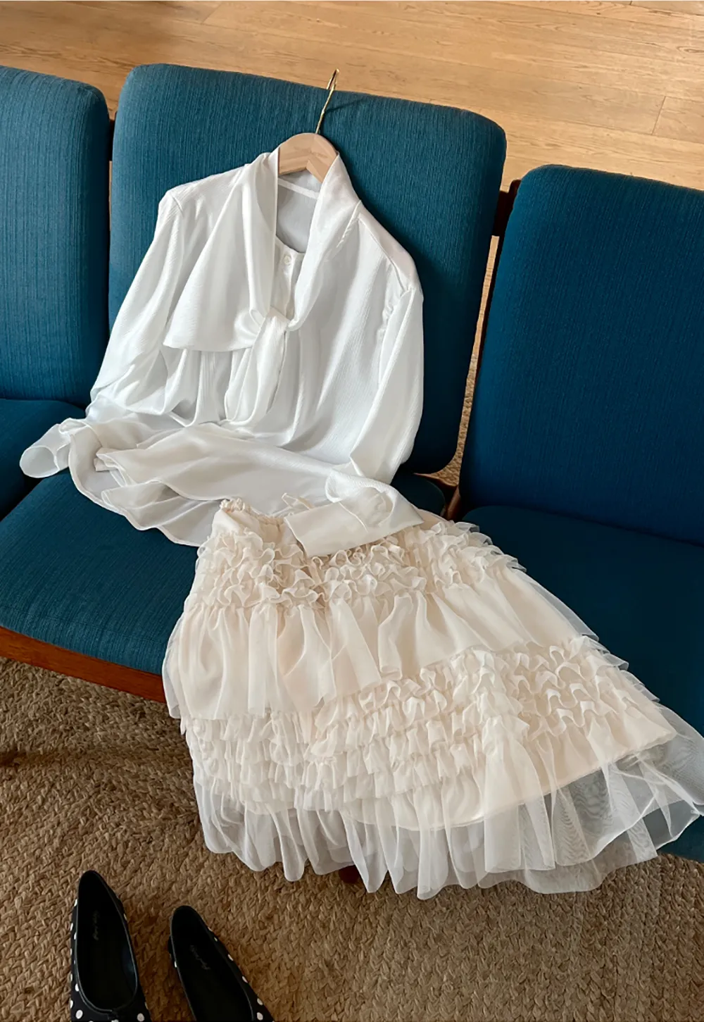 Ribbed Long Sleeve Shirt with Tie Neck Detail