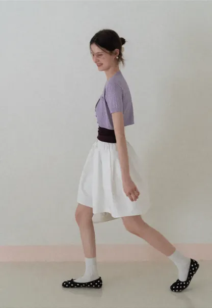 Short Sleeve Cable Knit Cardigan with Button Closure