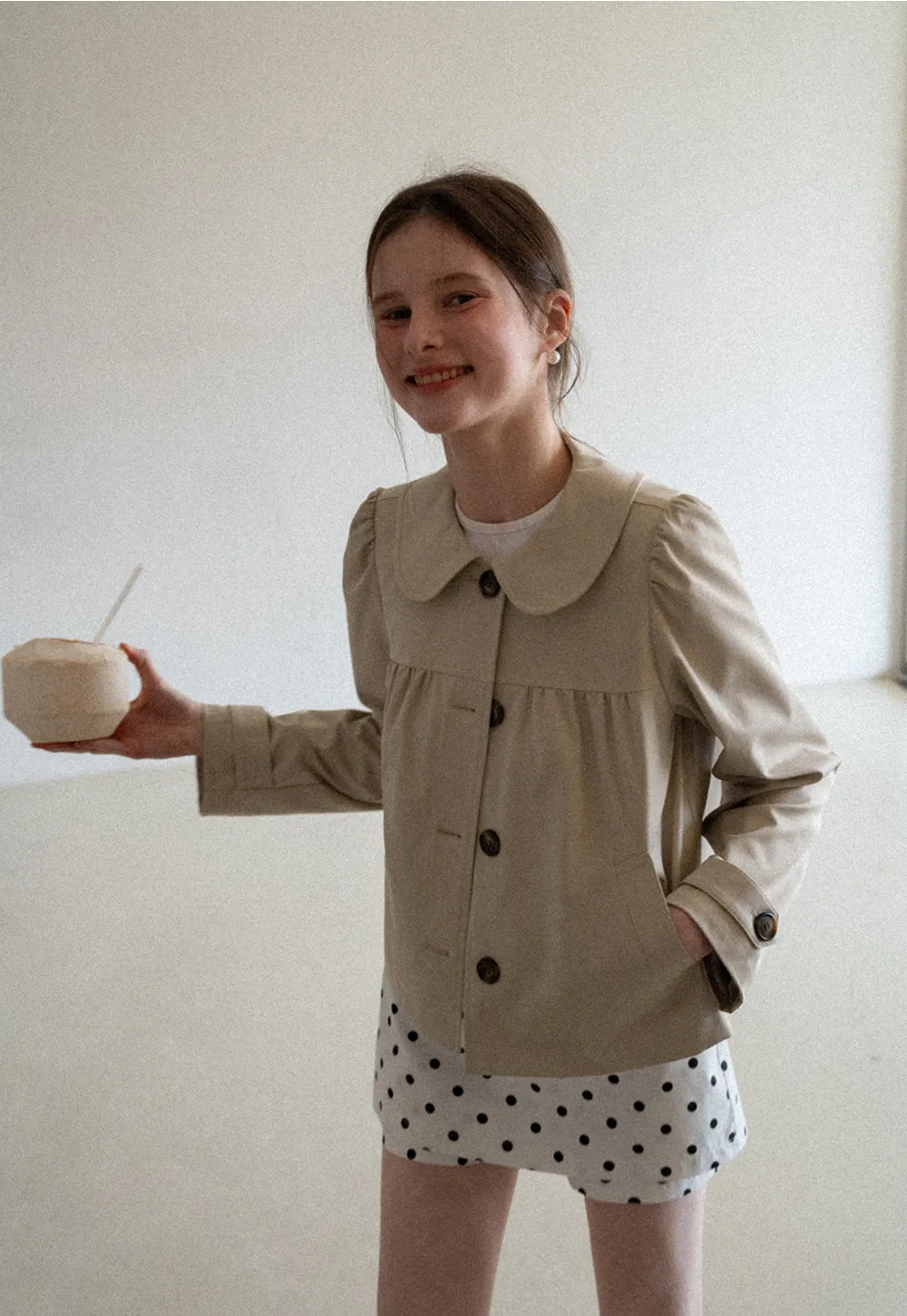 Short Jacket with Peter Pan Collar and Buttons