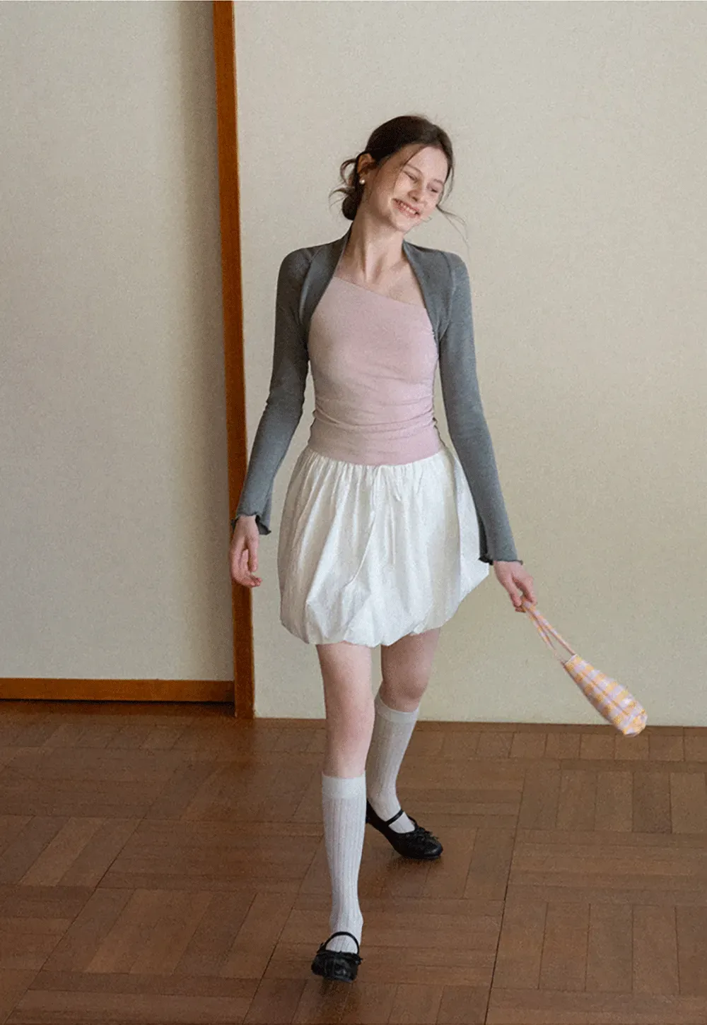 Puffed skirt with drawstring waist