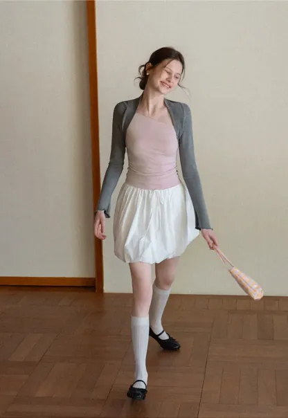 Puffed skirt with drawstring waist