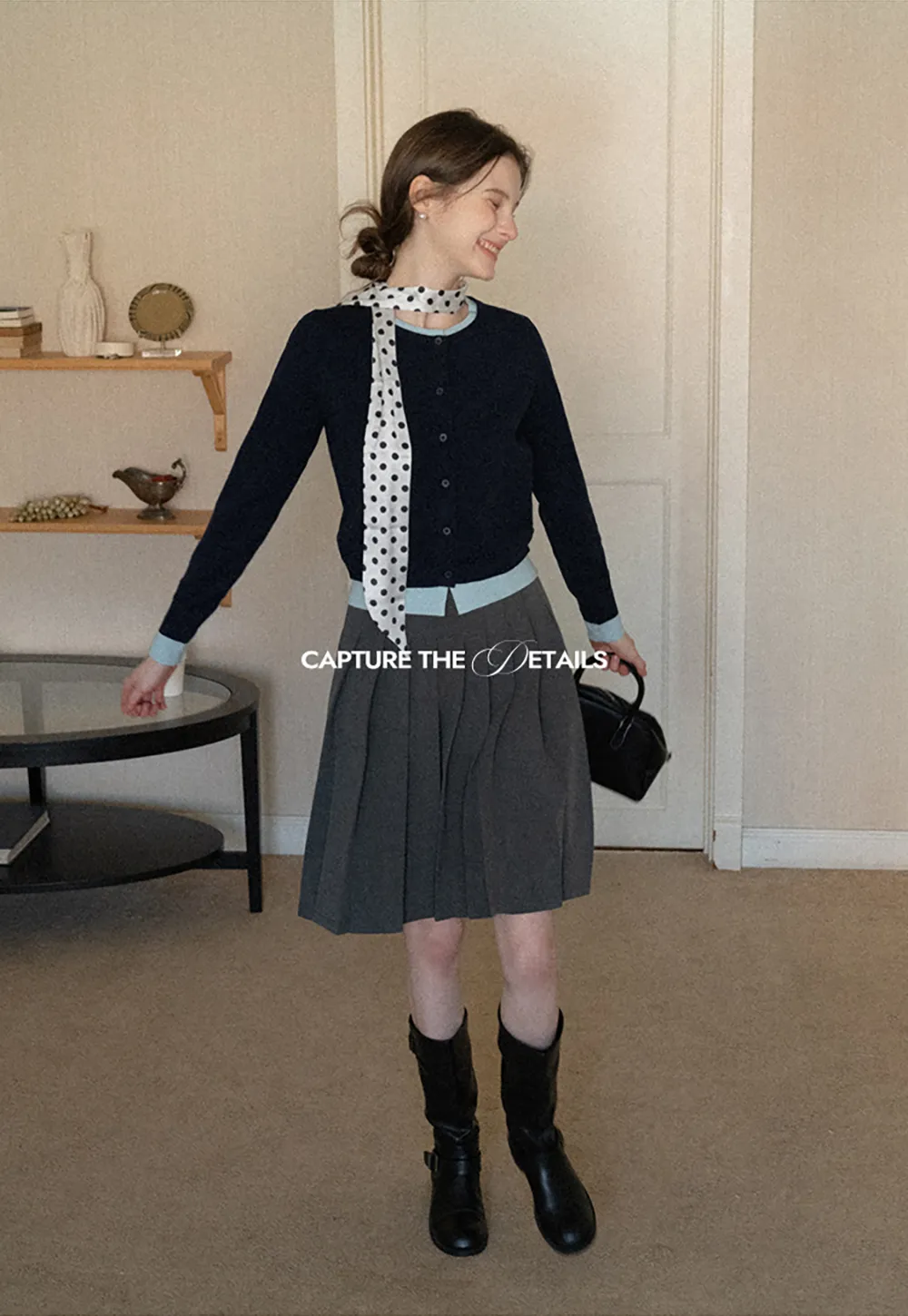 Elegant Round Neck Knit Sweater with Button Detail