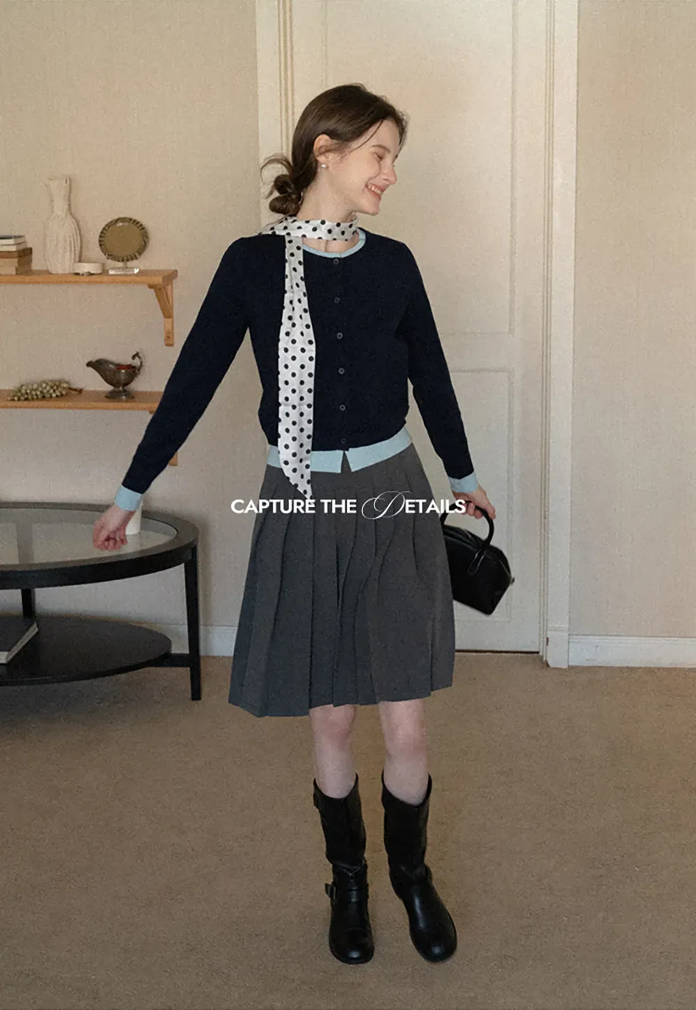 Elegant Round Neck Knit Sweater with Button Detail