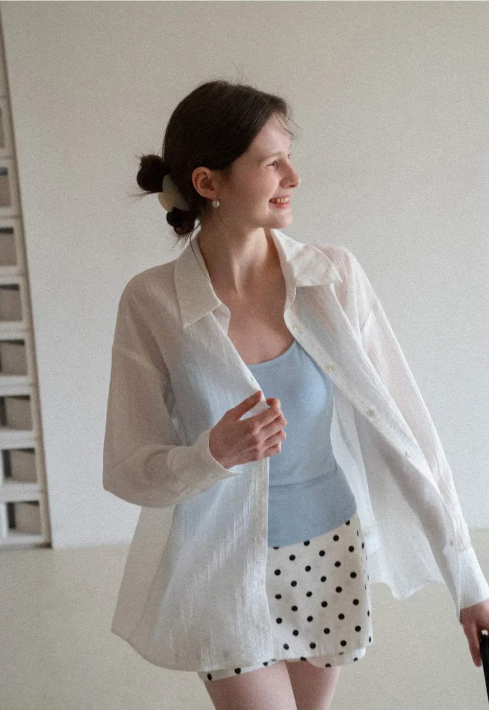 Lightweight Button Up Shirt with V Neck and Long Sleeves