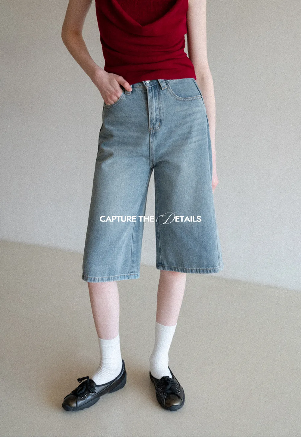 Wide Leg Denim Shorts with Belt and Back Pockets