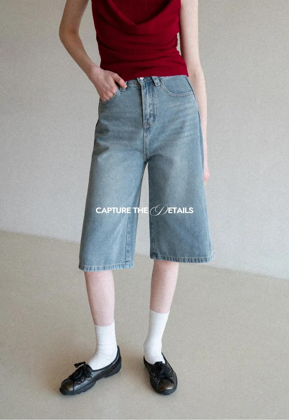 Wide Leg Denim Shorts with Belt and Back Pockets