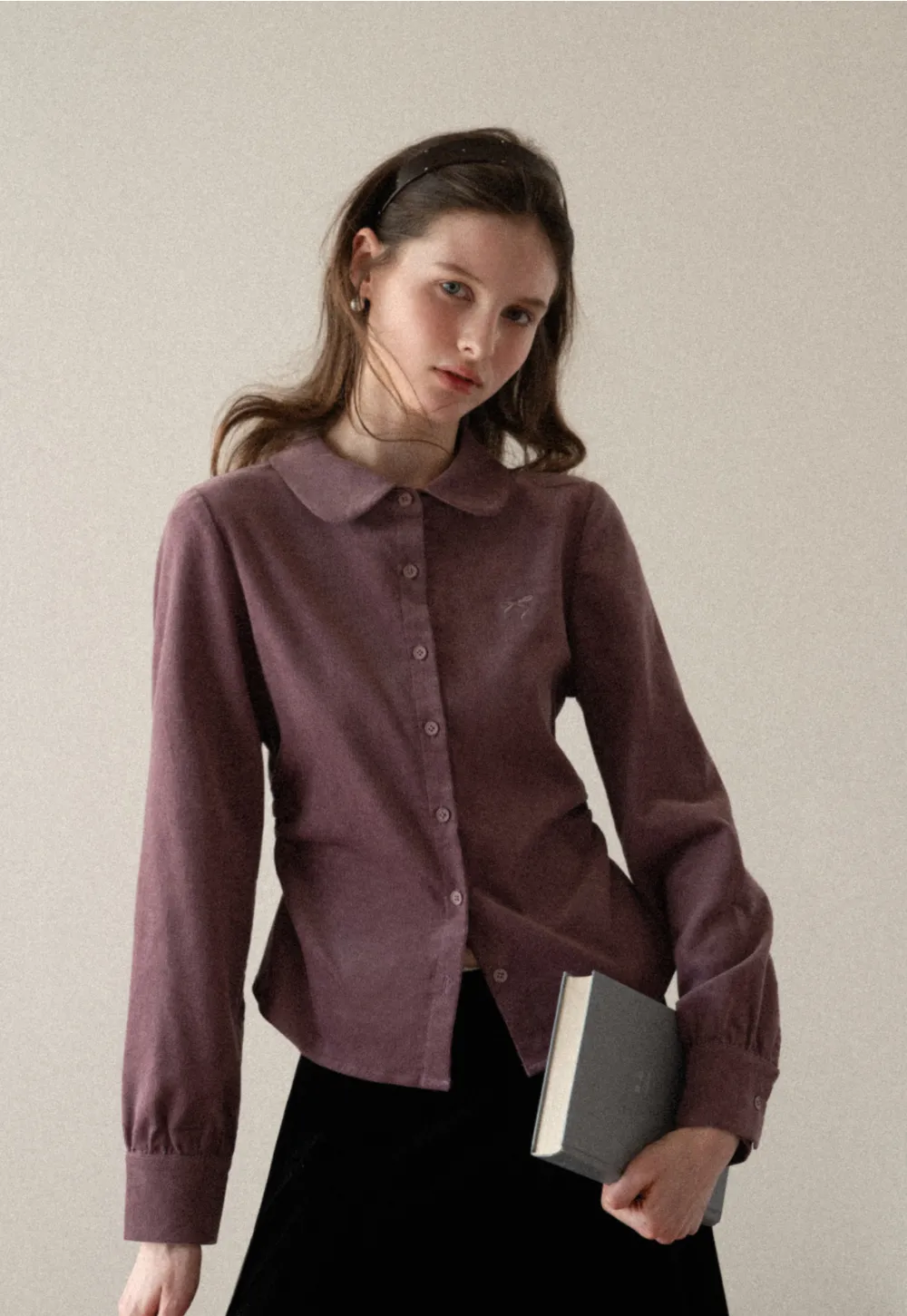 Elegant Corduroy Blouse with Ruched Detail