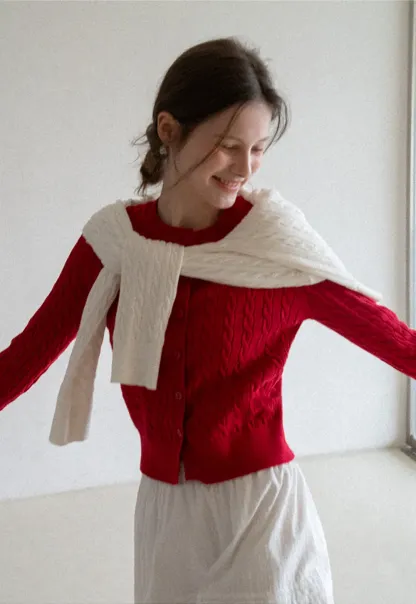 Cable Knit Long Sleeve Sweater Top