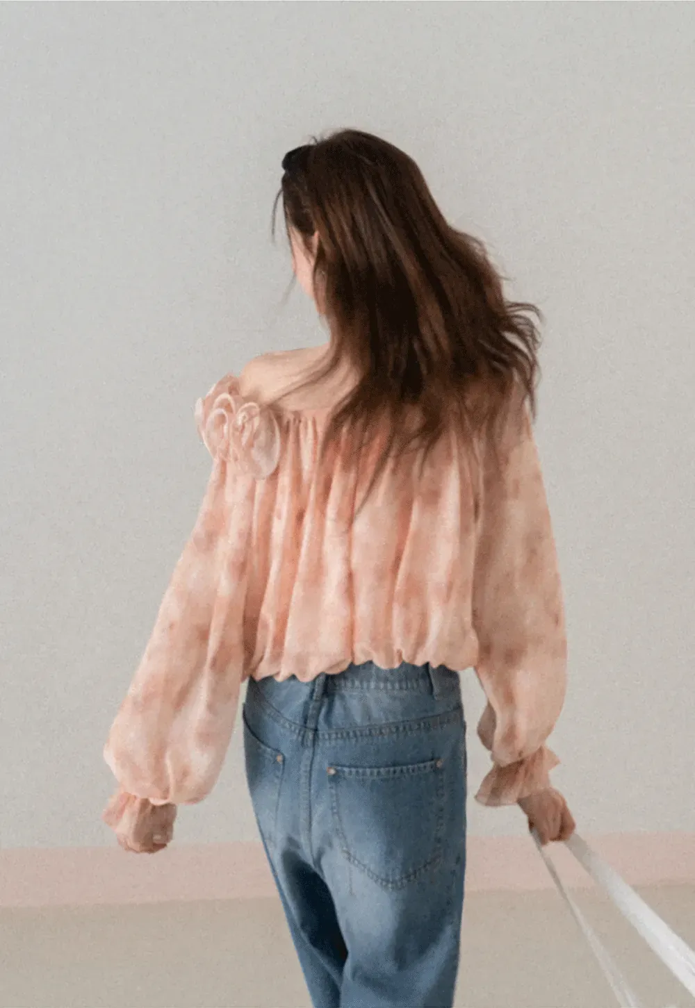 Off Shoulder Ruffled Lace Chiffon Blouse