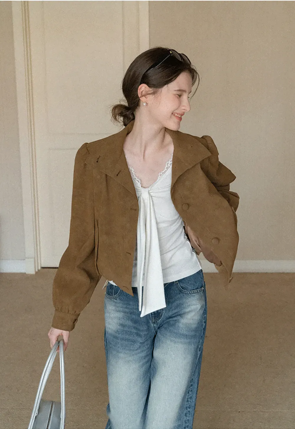 Elegant V Neck Long Sleeve Top with Bow Detail