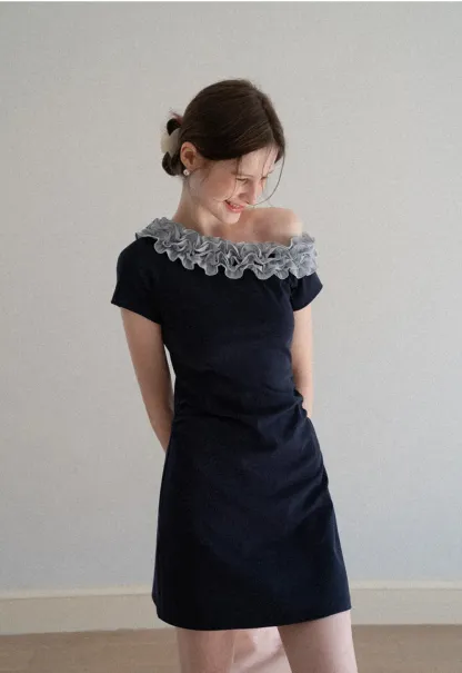 Short Sleeve Dress with Ruffled Off Shoulder Detail