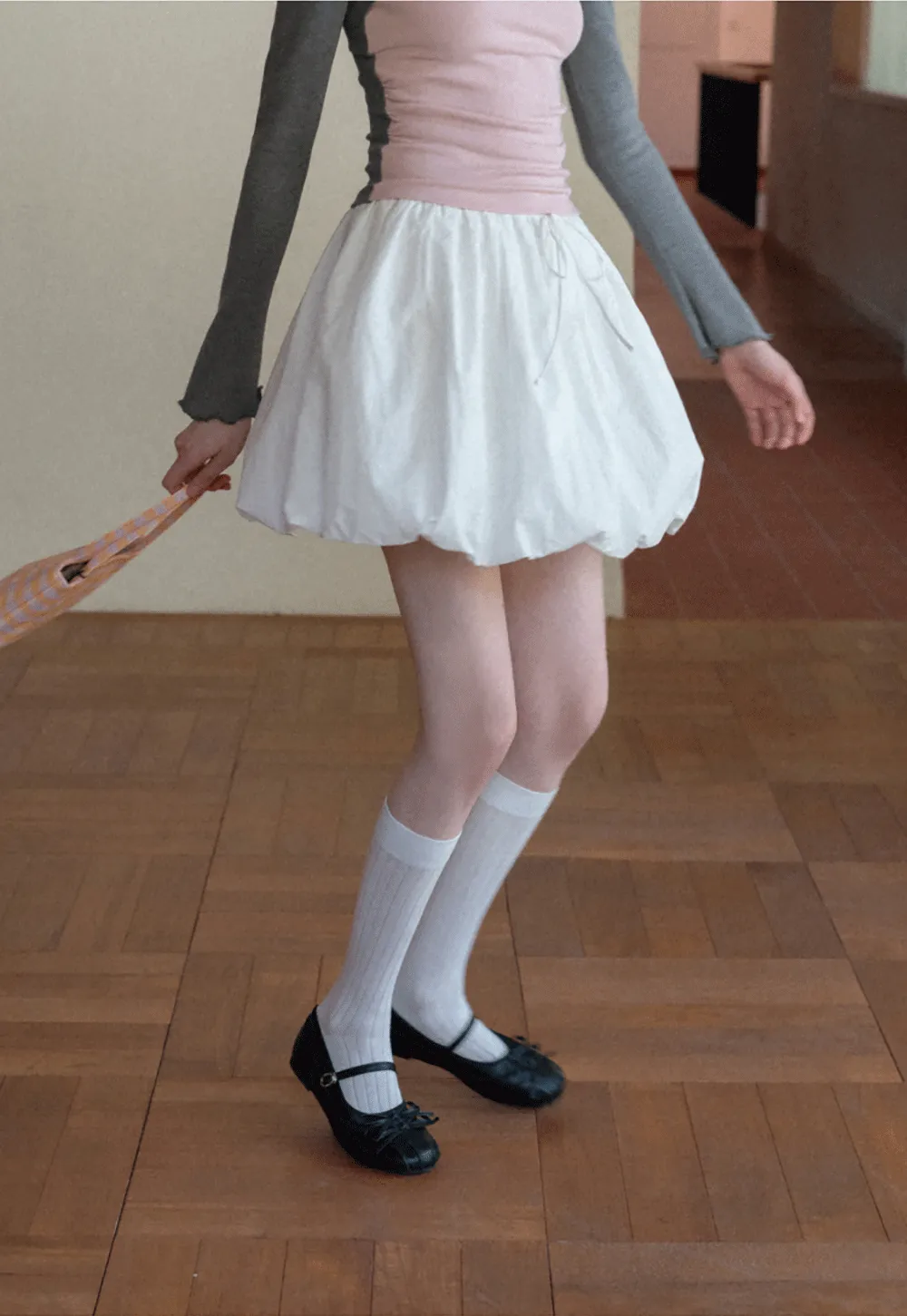 Puffed skirt with drawstring waist