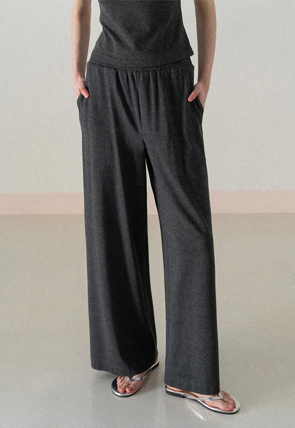 Polo shirt with buttons and wide leg casual pants