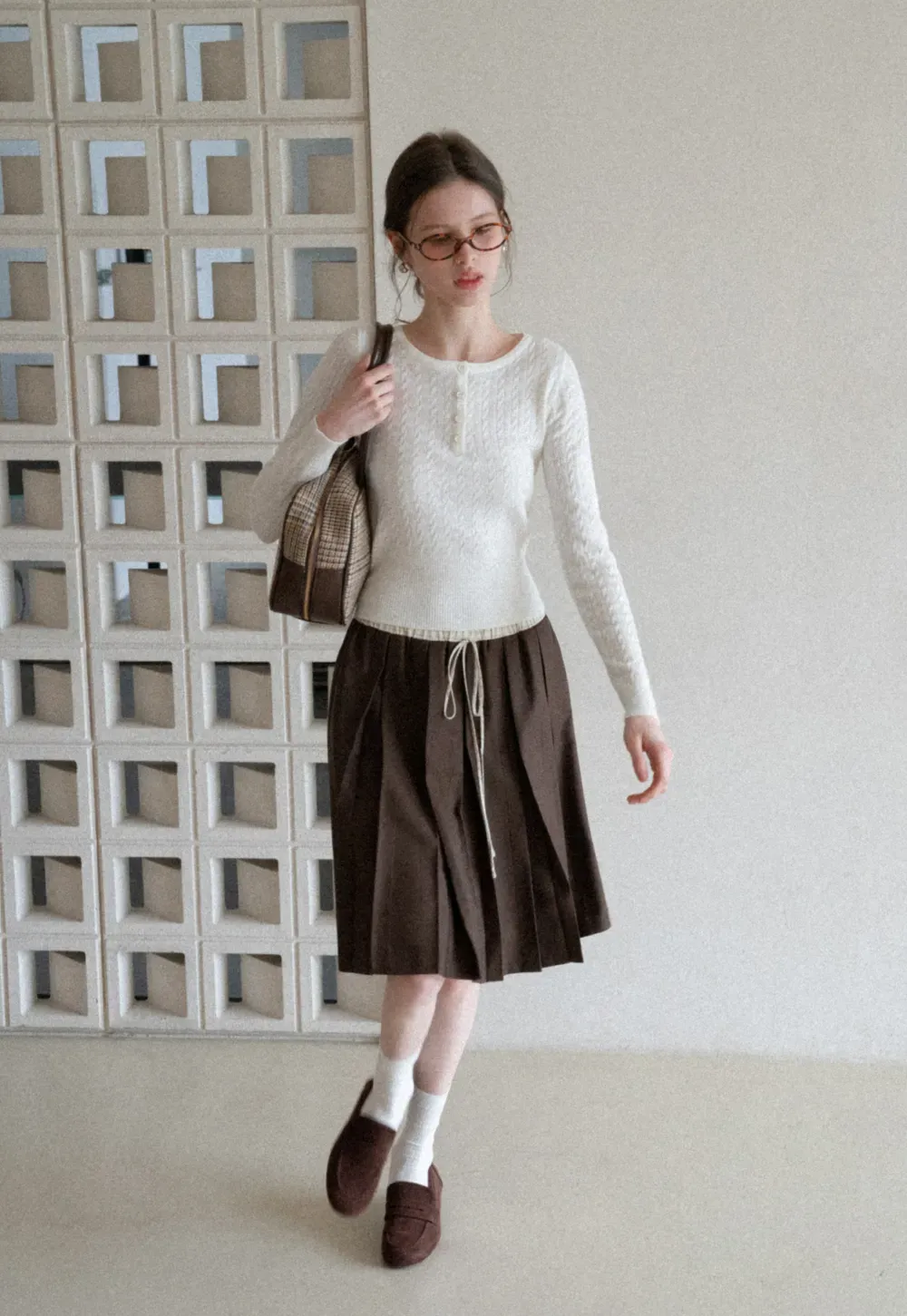 Cable Knit Long Sleeve Sweater with Button Detail