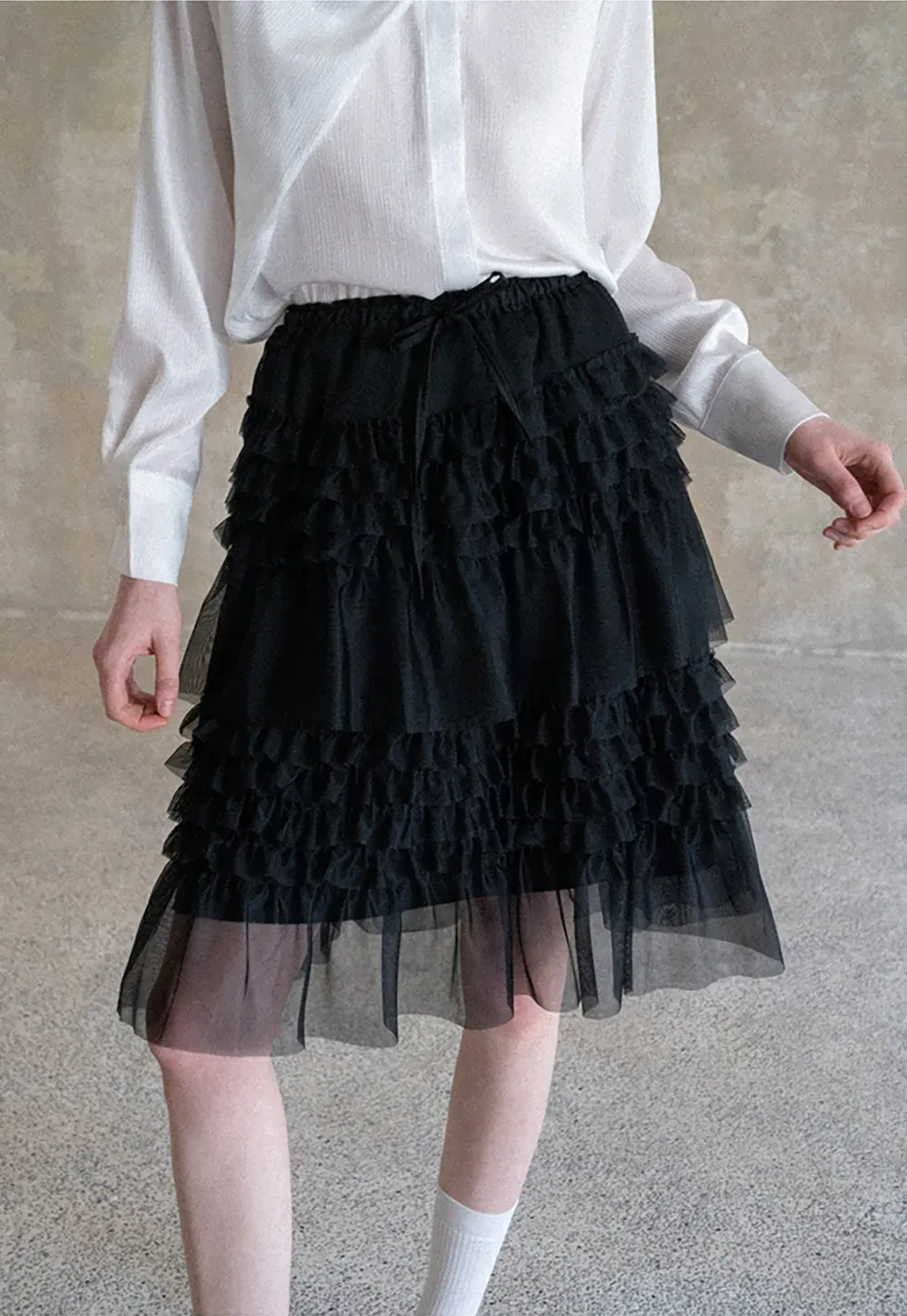 Tiered Ruffled Sheer Skirt with Drawstring Waist