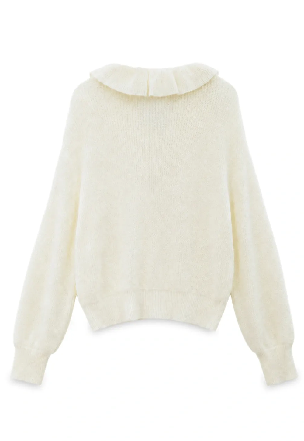Ruffled V Neck Knit Sweater