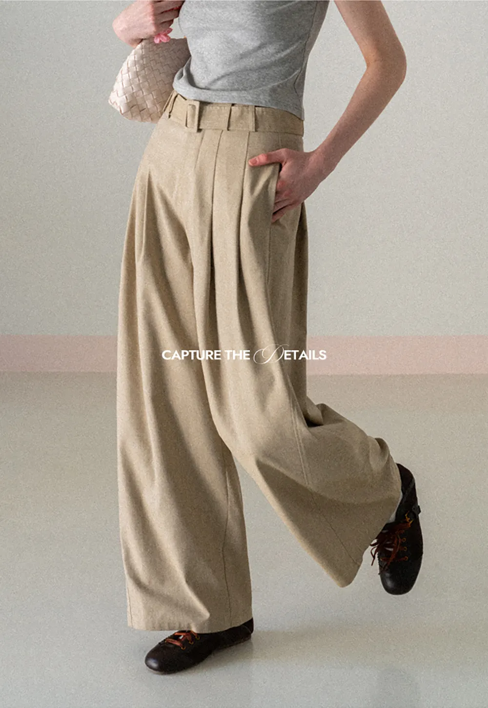 Wide Leg Pleated Casual Pants with Belt