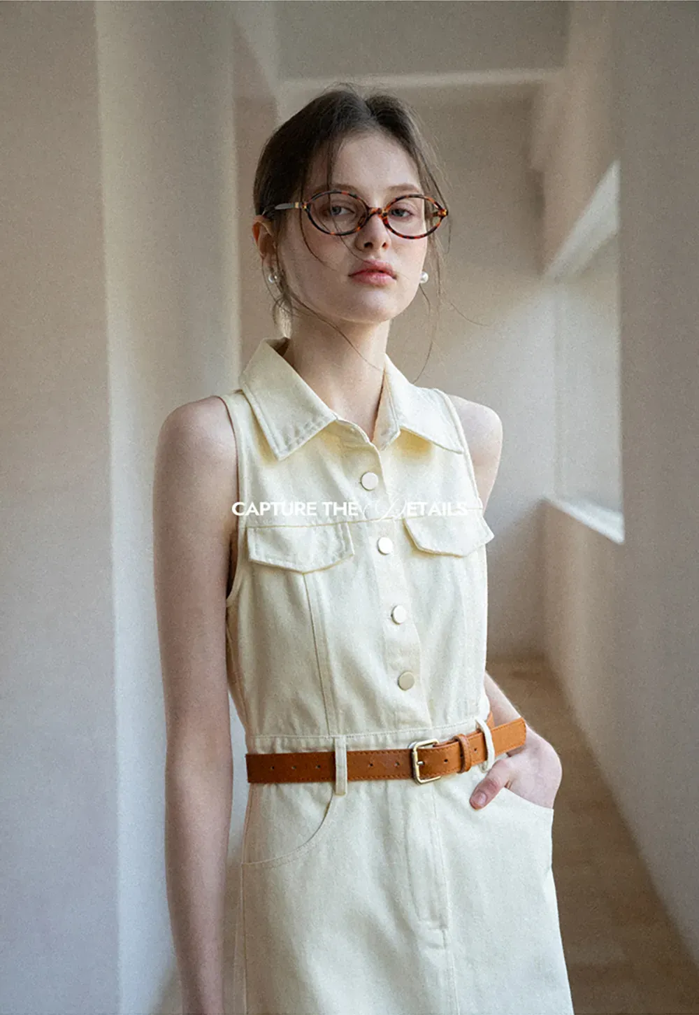 Sleeveless Collared Button Front Midi Dress