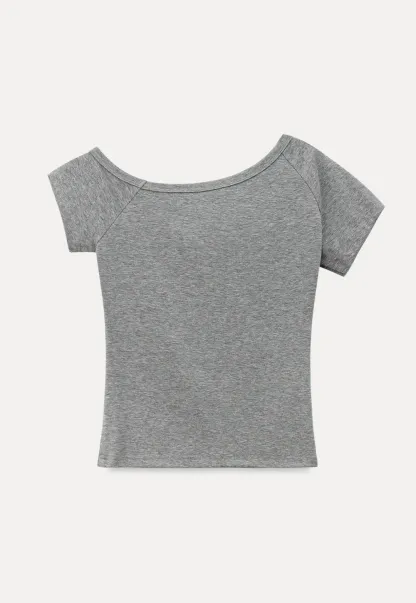 Off shoulder short sleeve top with ruffle detail