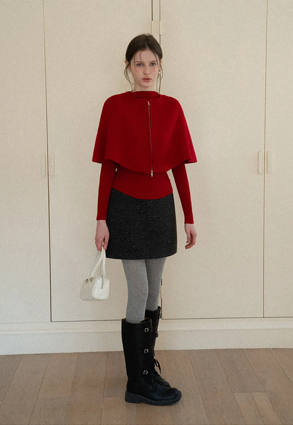 Zipper Front Knit Sweater with Wide Sleeves