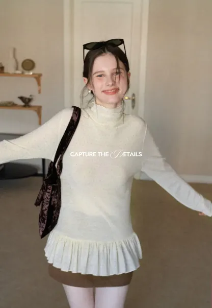 floral dot long sleeve top with ruffle hem