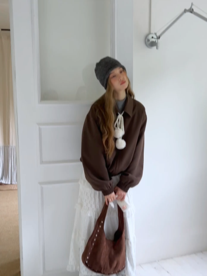 Women Zip Up Short Jacket Casual Long Sleeve Coat