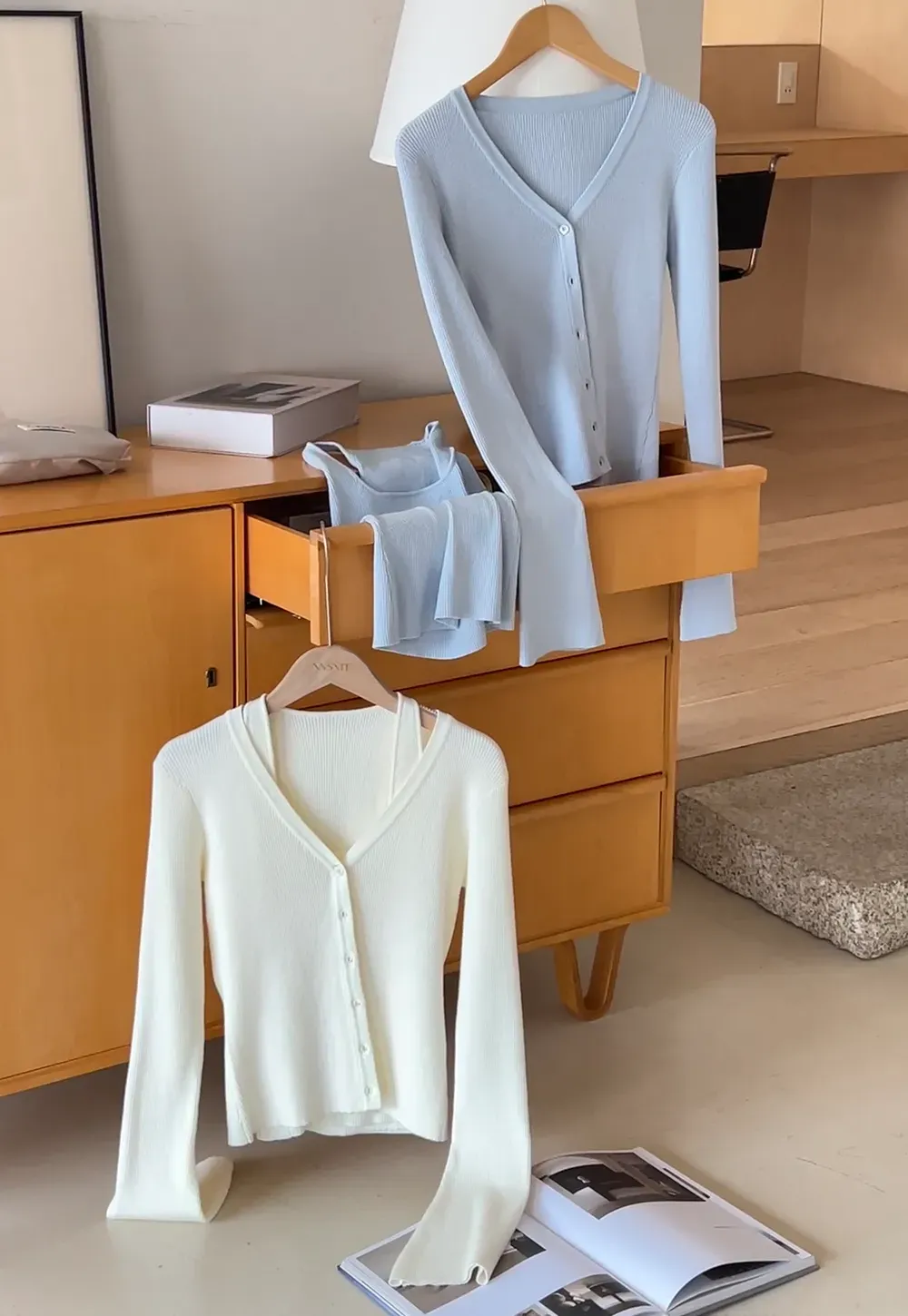 Light Knit Sweater Set with Tank Top and Cardigan Design