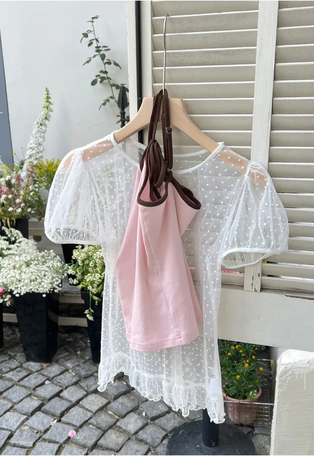 Sheer Mesh Trimmed Tank Top with Bow Detail