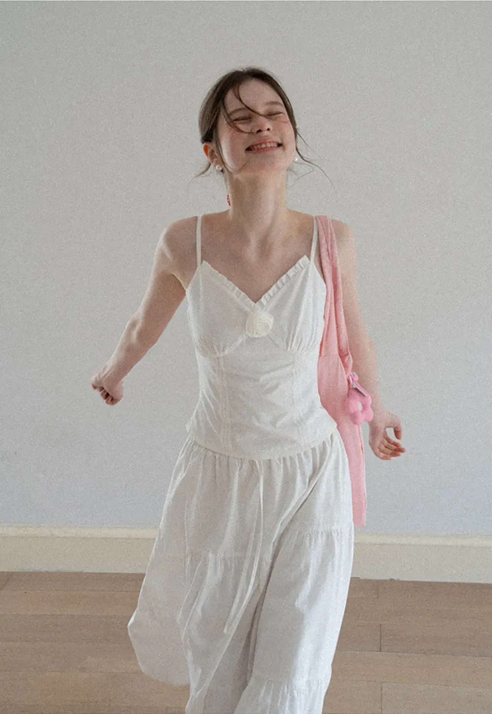 V neck sleeveless dress with floral embellishment