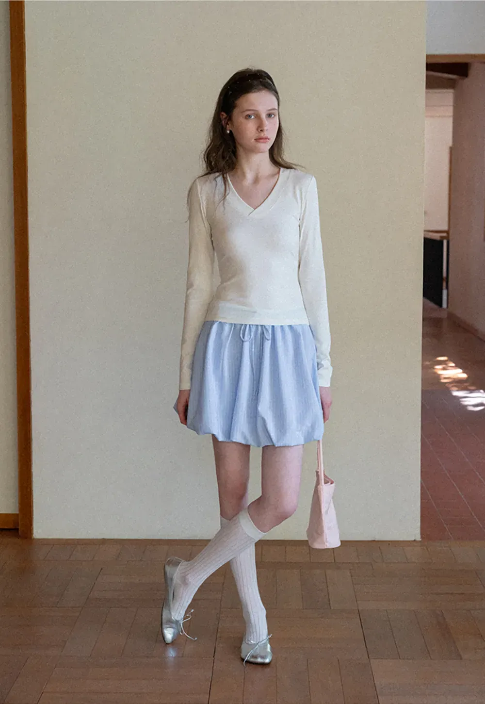 Puffed skirt with drawstring waist