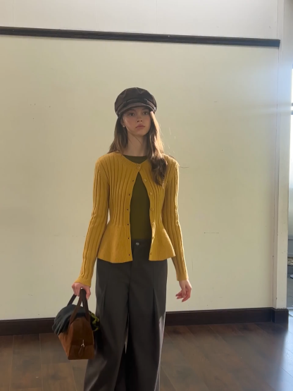 Women Ribbed Cardigan with Button Front