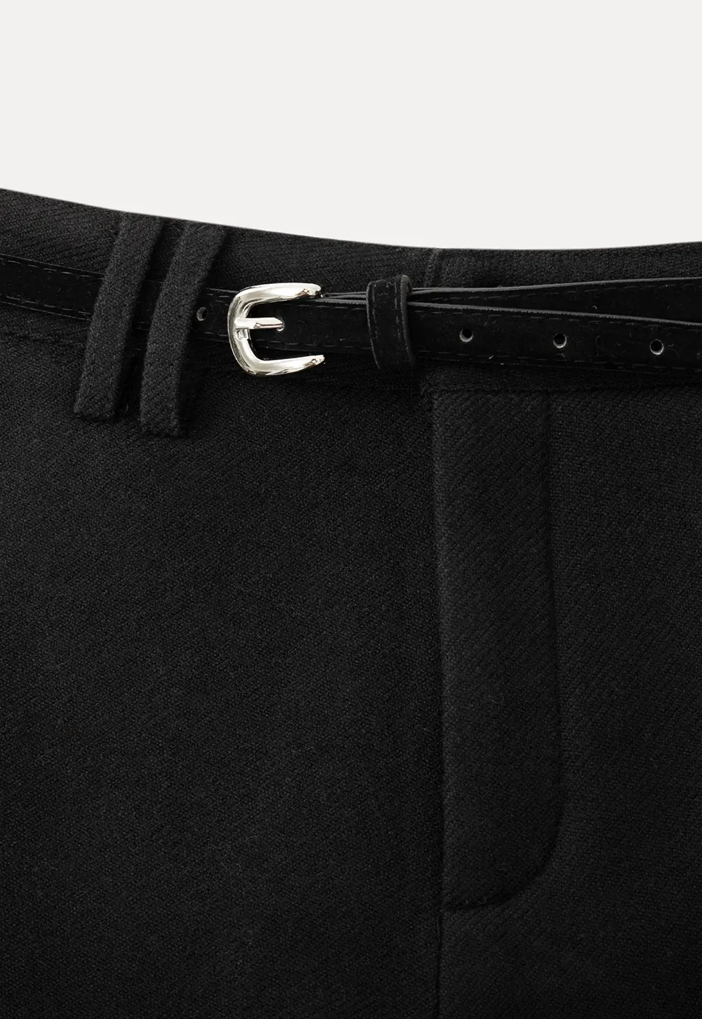 High waist shorts with ruffle hem and belt design