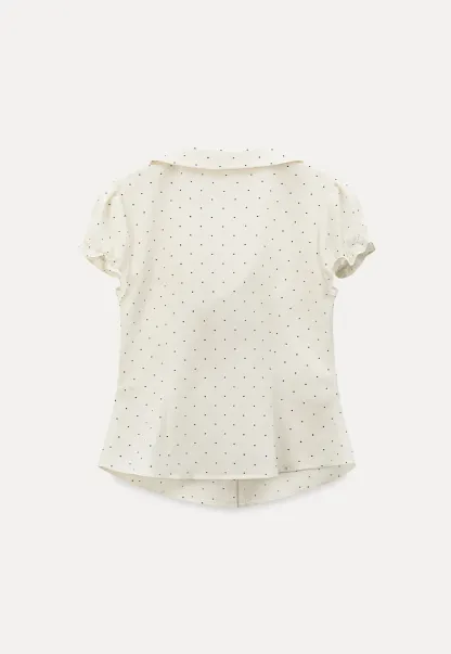 Short Sleeve Shirt with Bow Detail and Polka Dots