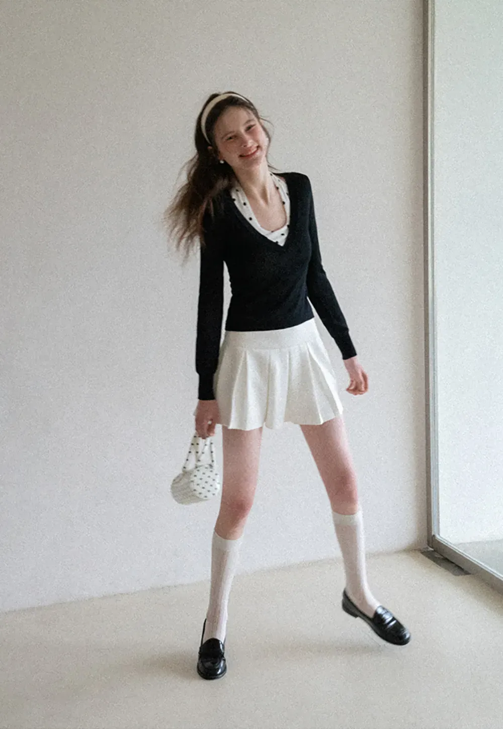 Woolen Knit Sweater and Polka Dot Tank Top